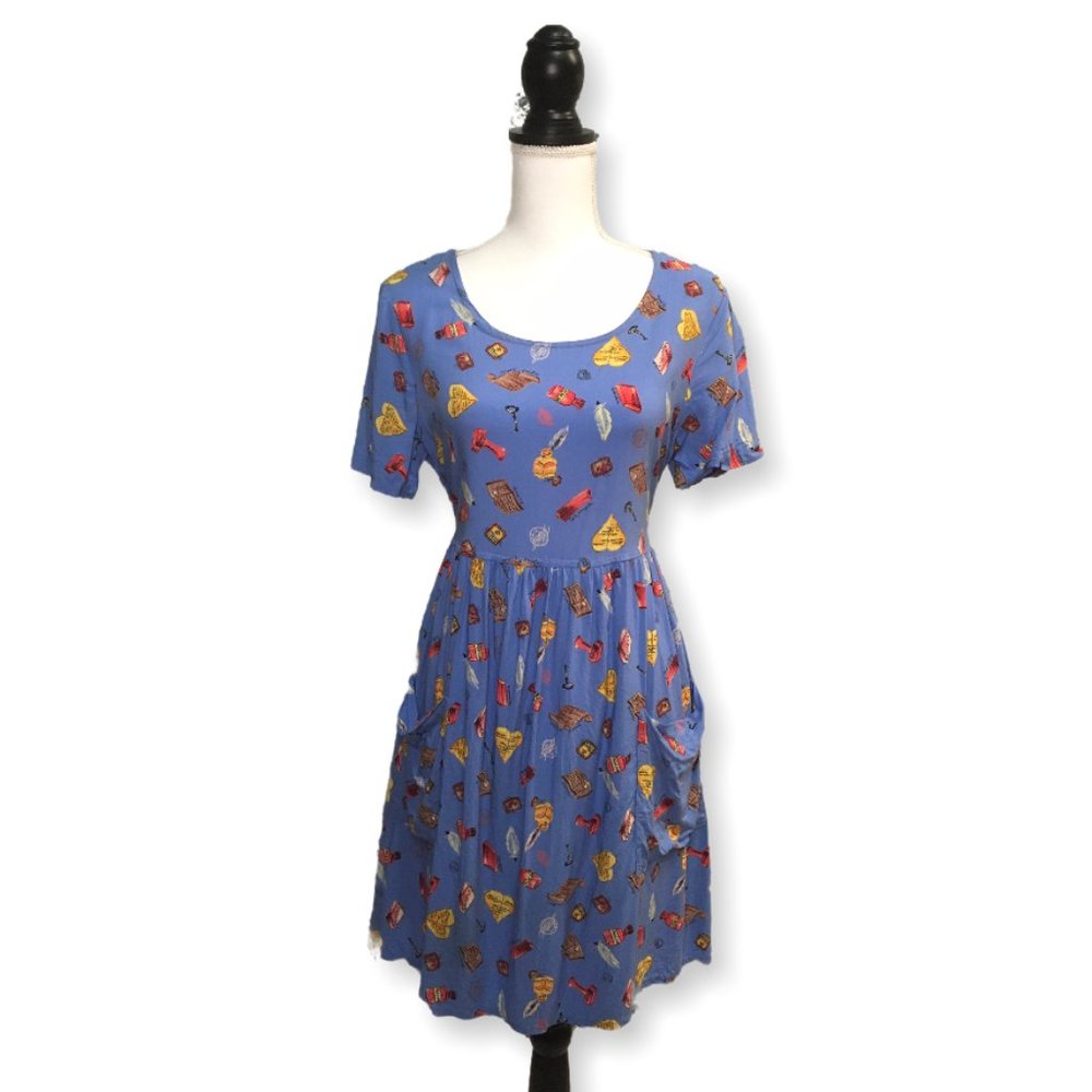 Vintage Dressing Clio Blue Literature Print Dress